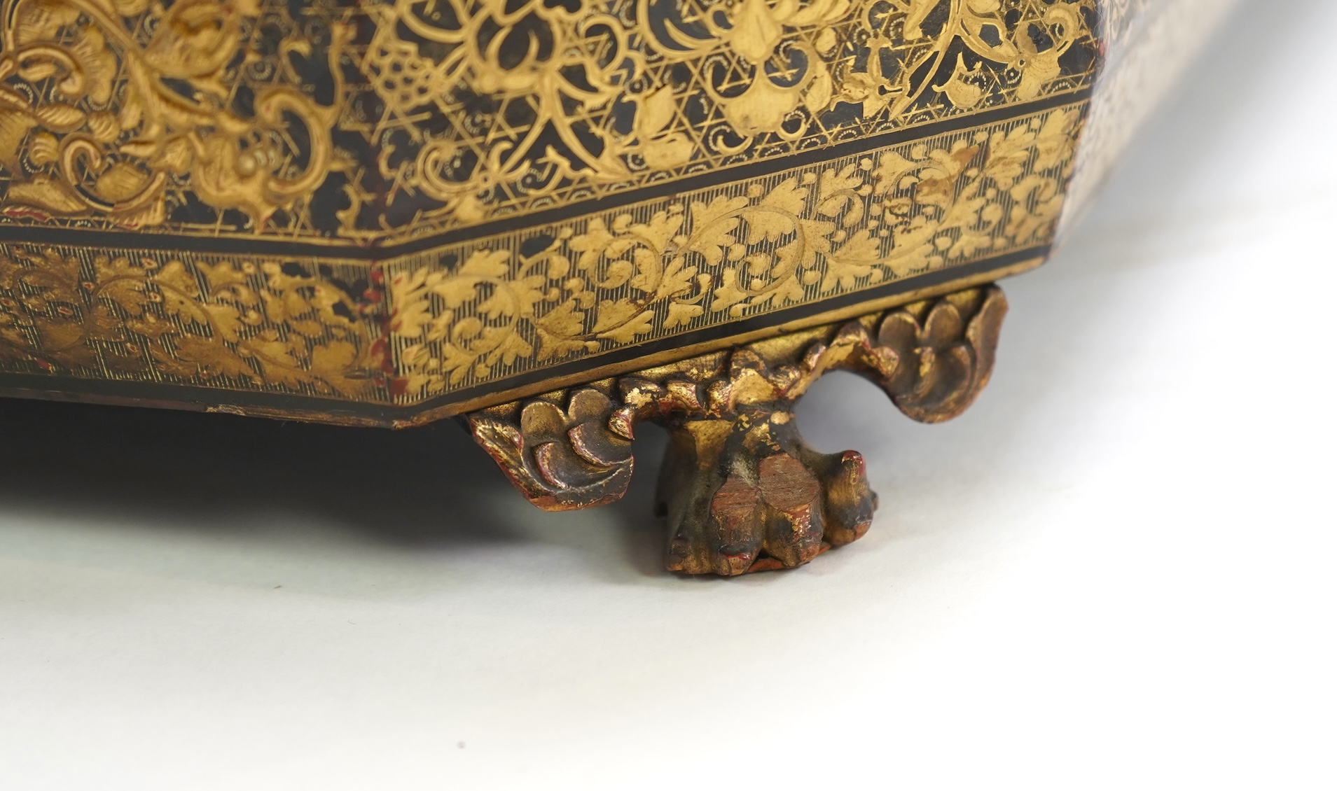 A Chinese export gilt decorated black lacquer sewing box, 19th century